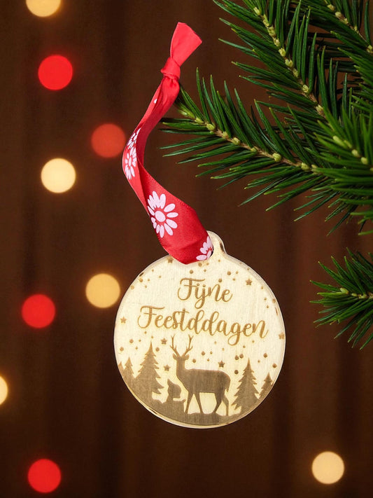 Houten kerstbal | Fijne feestdagen